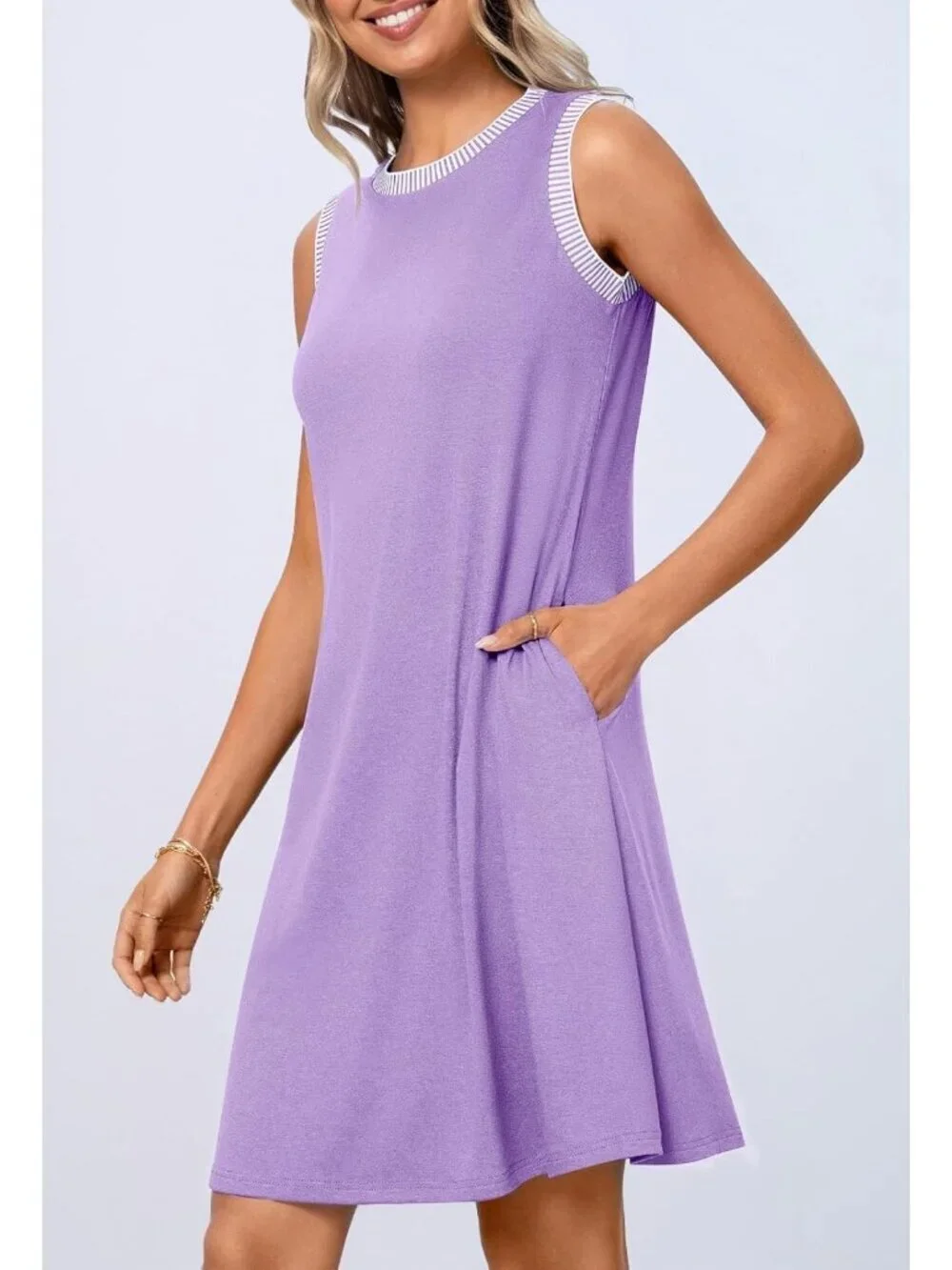 Women's Lilac Sleeveless Tank Cruise Shift Swing Sundress Stylish Mini Dress